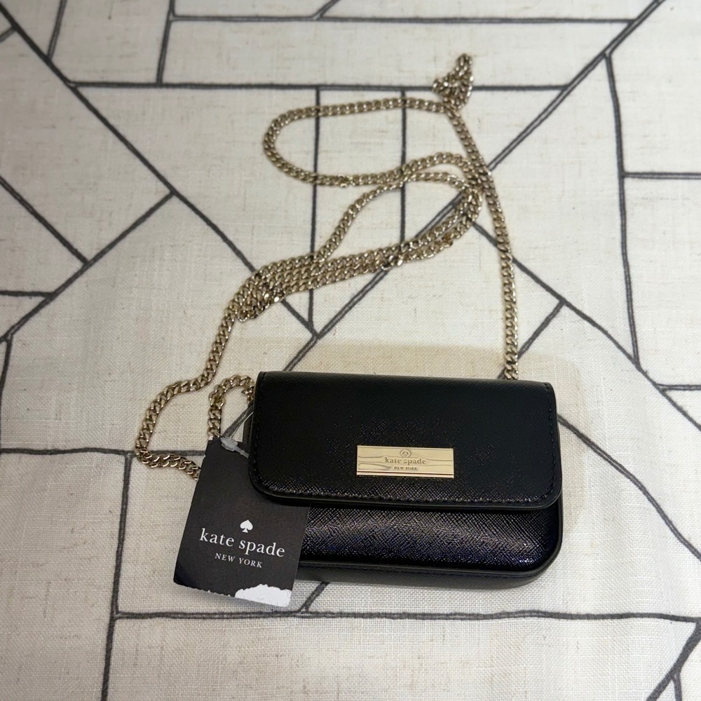 Kate Spade Kenzie Card Case Small Black Saffiano Leather Crossbody Bag KK046